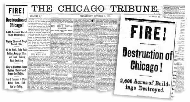 The Oct. 11 edition of the Chicago Tribune following the Great Chicago Fire.