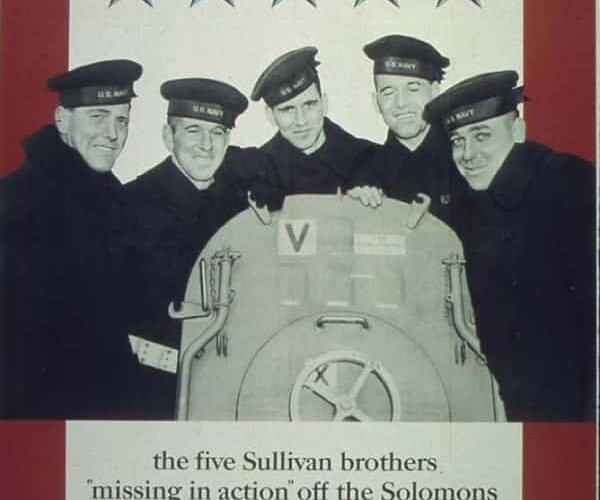 A wartime poster featuring the Sullivan Brothers.