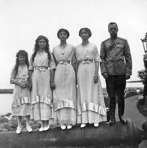 Nicholas II and his daughters on the beach of the Lower dacha in Peterhof circa 1916