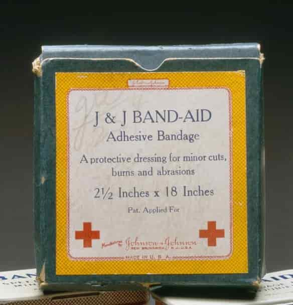 One of the first boxes of BAND-AID® Brand adhesive bandages from 1921