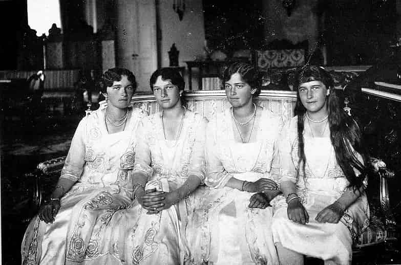 This official portrait of Grand Duchesses Olga, Tatiana, Maria, and Anastasia Nikolaevna of Russia dates to 1915 or 1916