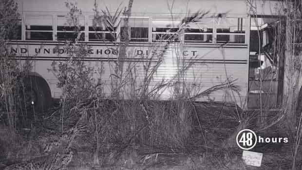 The kidnappers drove the bus into a dry riverbed and hid it in tree brush.-